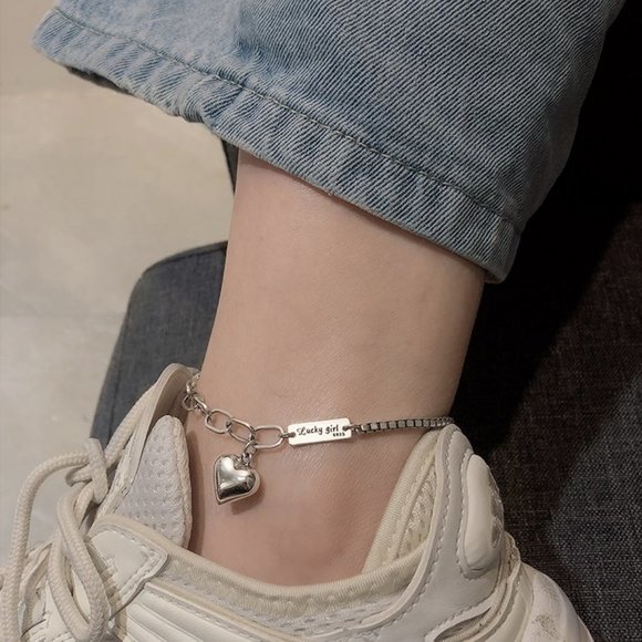 *NEW 925 Sterling Silver Heart Link Chain Anklet - Picture 9 of 13